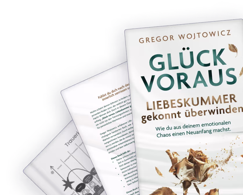 Buchcover 'GLÜCK VORAUS' mit Untertitel zum Thema Liebeskummer